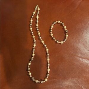 Elegant Pink and light brown Beaded Necklace and Bracelet Set